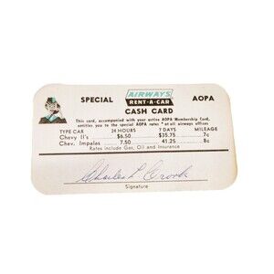RARE Vintage Special Airways Rent-a-Car Cash Card-Unique-Paper Goods Antique